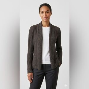 Eileen Fisher 100% Linen  Women Cardigan Open Front Brown Size S